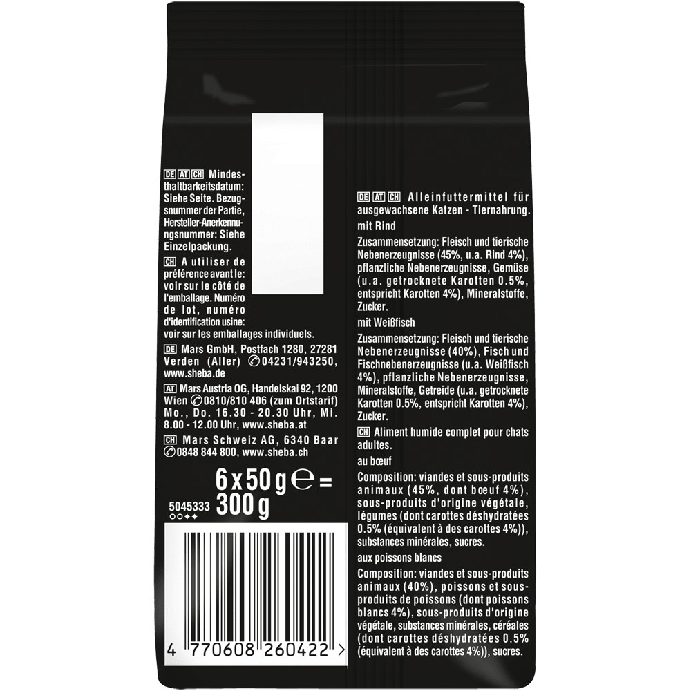 SHEBA® Fresh Cuisine Taste of Paris, Rind, Weißfisch MSC & Hühnerleber in Sauce, Multipack 6 x 50g - 2