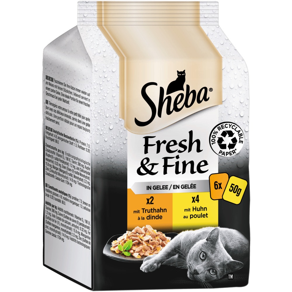 SHEBA® Fresh & Fine, Truthahn, Huhn & Geflügel in Gelee, Multipack 6 x 50g - 1