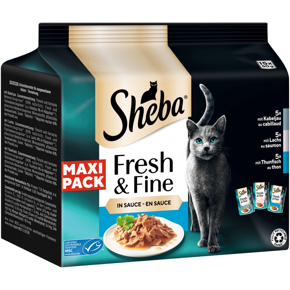 Fresh & Fine, Kabeljau, Lachs & Thunfisch MSC in Sauce, 15 & 50 x 50g - 1