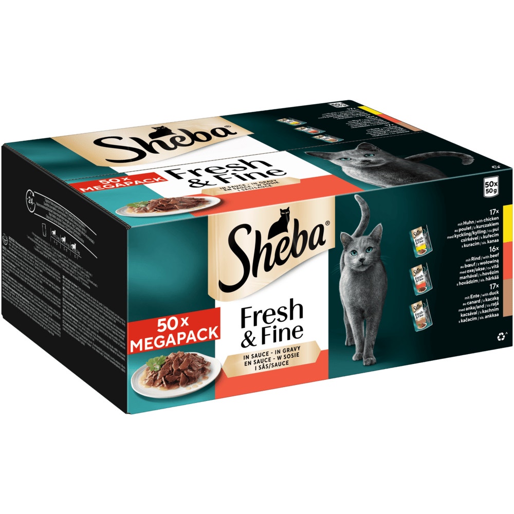 SHEBA® Fresh & Fine, Huhn, Rind & Ente in Sauce, Multipack 50 x 50g - 1